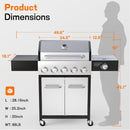 Gasgrill mit 5 Brennern & Seitenbrenner | 68.000 BTU