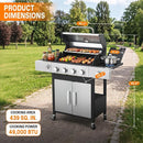 3-in-1 Gasgrill mit Grillplatte & 4 Brennern | 49.000 BTU